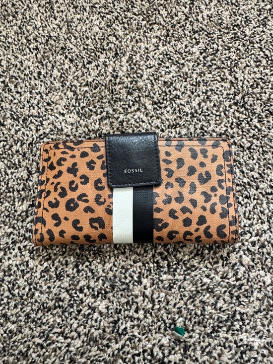 Fossil Handbags - Fossil Leather Leopard-Print Wallet with Black & White Stripe